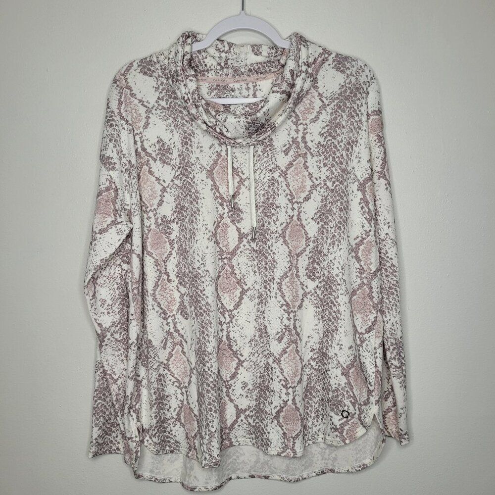 Calvin Klein white pink snake skin cowl soft pull over sweater size medium NWT